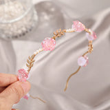 Flyshadow Resin Rose Leaf Headband Hair Hoops Girls Women Pink Sweet Hairbands Ladies Photo Fashion Hair Accessories Spring New Headwear