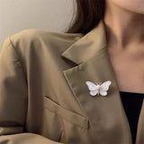 Flyshadow Women Fashion Creative Gifts Versatile Clothing Accessories Temperament White Butterfly Brooch Pearl Anti Glare Brooches Decor