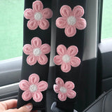 Flyshadow 2pcs Ice Silk Flower Shoulder Protector Cartoon Creative Car Seat Belt Shoulder Protector Small Flower Car Interior Accessories