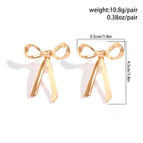 Flyshadow Gold Metal Bow Women's Eardrop Luxury Knotted Designer Y2k Fashion Banquet Wedding Earrings For Femme Fashion Jewelry 2024