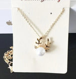 Flyshadow Korean Version of New Popular Collarbone Necklace Fashionable Pearl Studded Diamond Deer Horn Girl Necklace Jewelry Accessories