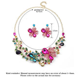 Flyshadow Hot selling luxury retro necklace earring set with colorful flower crystal bride necklace dress accessories collarbone chain