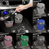 Flyshadow Car Ashtray Portable Bling Cigarette Smokeless Cylinder Cup Holder with Blue LED Light Indicator Car Accessories for Women