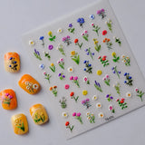 Flyshadow 1pcs 5D Embossed Colorful Daisy Nail Art Flower Stickers Mix Petal Leaf Self Adhesive Transfer Nail Decoration Slider Decals DIY