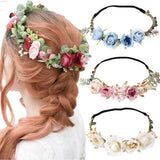 Flyshadow Bohemian Flower Hair Crowns Beach Floral Garland Women Romantic Faux Rose Wedding Hair Wreaths Headband Hair Bands Accessories