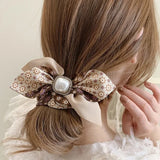 Flyshadow Diamond-Studded Pearl Floral Bow Bow Large Intestine Hair Ring  Super Fairy Headdress Girl Sweet Heart Hair Accessories