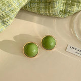 Flyshadow Trendy Green Round Stud Earrings for Women Party Classic Jewelry Golden Color Geometry Beans Shape Earrings