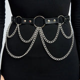 Flyshadow Women Trend Punk Belt With Chain Waist Belt Decoration Female Street Style Wide Waistband Leather Belt Goth Clothing Accessorie