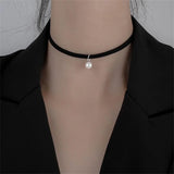 Flyshadow Kpop Cortical Thin Clavicle Chain Collar Simple INS imitation Pearl Pendant Choker Necklace For Women Neck Strap Jewelry