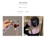 Flyshadow Fashion Retro Rose Flower Tassel Hair Clip Korean Style Elegant One Word Ponytail Clip Women Party  summer  accessories