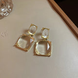 Flyshadow New Fashion Double Square Transparent Earrings for Women Girls Luxury Sexy Glass Crystal Earrings Party Jewelry Gifts