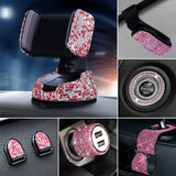 Flyshadow 20Pcs/Set Rhinestone Car Phone Holder Universal Auto Interior Hooks Sticker Pad Set Pink Bling Car Accessories for Women