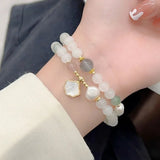 Flyshadow Sweet Stone Beaded Bracelet for Women Beautiful Two-round Jade Fashionable Accessory for Daily Wear Ins Style Fine Jewelry Gifts