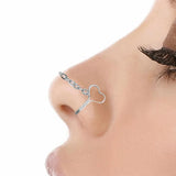 Flyshadow 1PCS Fake Piercing Nose Cuff Chain Stainless Steel Heart Fake Nose Ring With Chain Piercing Nariz Fake Nose Cuff Clip On Jewelry