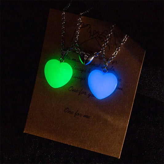 Flyshadow Trendy Magnetic Glowing Heart Shaped Necklace for Couple Women Men Luminous Pendant Chain Flower Star Choker Party Jewelry Gift
