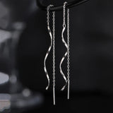 Flyshadow Korea Style Women's Long Tassel Threader Earrings for Women Wave Shaped Simple Long Chain Earring Wedding Party Y2K Jewelry Gift