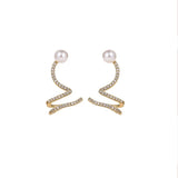 Flyshadow Elegant Irregular Imitation Pearl Crystal Earrings Wavy Snake Fashion Earrings Trendy Party Accessories