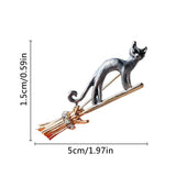 Flyshadow Creative Enamel Riding Magic Broomstick Cat Brooches For Women Men Fashion Cartoon Animal Brooch Clothing Accessories Jewelry