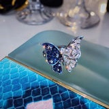 Flyshadow Butterfly Ring For Women Fashion Luxury Blue White Color Crystal Open Ring INS Women Party Ring Rock Jewelry Street Fashion