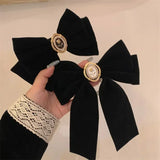 Flyshadow New Black Velvet Bow Hair Pins Elegant Fabric Alloy Roses Hair Clips for Women Fashion ponytail Barrette Headwear Accessories