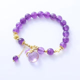 Flyshadow Natural Amethyst Crystal Bracelet for Women Ethnic Style Purple Beads Bangle with Purse Pendant New Arrival Friends Accessory