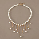 Flyshadow Style Lmitation Pearl Gold Tassel Designer Women's Necklace Fashion Wedding Party Clavicle Chain For Women Jewelry New