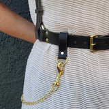 Flyshadow Women Trend Punk Belt With Chain Decoration Fashion Leather Cool Waist Belt Female Street Style Gothic Clothing Accessories