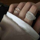 Flyshadow Unique Lines Ring For Women Jewelry Finger Adjustable Open Vintage Ring For Party Simple Ring Fine Jewelry Girl Gift