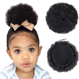 Flyshadow Kids Hair Puff Natural Black Synthetic Mini Afro Puff Drawstring Ponytail for Girls 2PC 4 Inch Kinky Curly Hair Updo Chignon