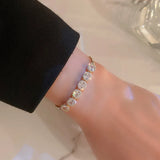 Flyshadow Flashing Korea Designer Round Rhinestone Bracelet Gold Color Hand Chain Bangle K-pop Design Adjustable Hand Accessories Gifts