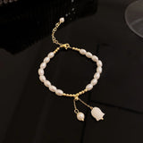 Flyshadow New Trendy DelicateTulips Bracelets Imitation Pearl Flower Bangles For Women Sweet Casual Jewelry Accessories Party Present