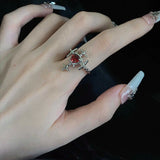 Flyshadow Irregular Red Zircon Heart Cross Rings Gothic Unique Cross Star Love Crystal Rings for Women Y2K Hiphop Egirl Heart Ring Jewelry