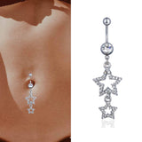 Flyshadow 1PCS Stainless Steel Silver Color Star Belly Button Rings Navel Ring Cubic Zircon Drop Dangle Body Belly Piercing Jewelry Sexy