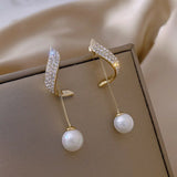 Flyshadow Classic Elegant Imitation Pearl Dangle Earrings for Women Crystal Long Tassel Exquisite Drop Earring Wedding Jewelry New