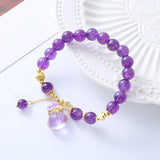 Flyshadow Natural Amethyst Crystal Bracelet for Women Ethnic Style Purple Beads Bangle with Purse Pendant New Arrival Friends Accessory