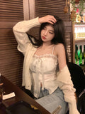 Flyshadow 2024 New Pure Color Lace Strap Blouse Ladies Casual Elegant Sexy Crop Tops Party Slim Korean Style Fashion Vest Design Chic