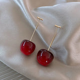 Flyshadow Cute Red Cherry Drop Earrings for Women Party Temperament Jewelry Delicate Golden Color Metal Acrylic Fruit Dangle Earrings