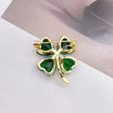 Flyshadow Lucky Grass To Prevent Walking Brooch Four-leaf Clover Vintage Emerald Color Brooch Female Wedding Suit Jewelry Accessories