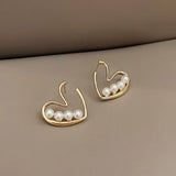 Flyshadow Romantic Open Heart Stud Earrings for Women Trendy Golden Color Metal Imitation Pearl Earrings Wedding Party Cute Sweet Jewelry