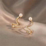 Flyshadow Elegant Irregular Imitation Pearl Crystal Earrings Wavy Snake Fashion Earrings Trendy Party Accessories