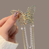 Flyshadow New Butterfly Pearl Tassel Hairpin Fashion Simple Side Clip Ponytail Claw Clip Elegant Women's Hair Clip Headdress Party Gifts