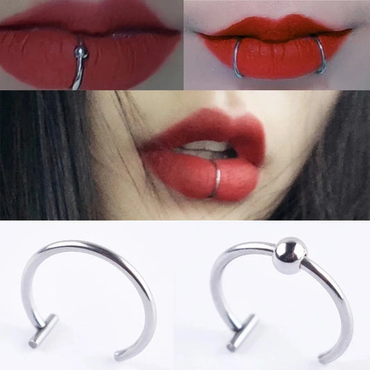 Flyshadow New Punk 8/10mm Titanium Steel Lip Rings Cuff Clip on Fake Labret Piercing Ear Nose Hoops Unisex Women Septum Body Jewelry
