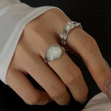 Flyshadow Y2K Crystal Opal Irregular Rings for Women Girls Kpop Creative Geometric Open Ring Punk Vintage Fashion Aesthetic Jewelry Gifts