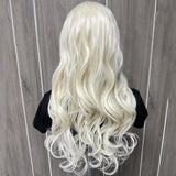 Flyshadow Platinum Blonde Wave Wig Synthetic Lace Front Wigs For Women White Blonde Natural Wave Lace Hair Long Wave Wig Cosplay Wig Party