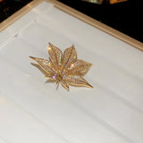 Flyshadow Gold Metal Maple Leaf Women's Brooch Inlaid with Zircon Shiny Fashion Y2k Luxury Banquet Gift Brooch For Woman Fashion Jewelry