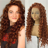 Flyshadow Ginger Long Deep Curly Lace Wig Synthetic Lace Front Wigs For Women Heat Resistant Friendly Cosplay Wig Orange Lace Hair Natural