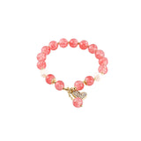 Flyshadow Pink Strawberry Crystal Bracelet for Women with Natural Micro-inlaid Heart Pendant Fine Jewelry Sets High Quality Wristbands