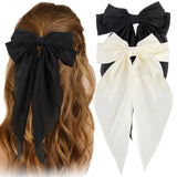 Flyshadow 2Pcs/Set Elegant Bow Ribbon Hair Clip Women Fashion Solid Bowknot Satin Hairpin Barrettes Girls Ponytail Clip Hair Accessories