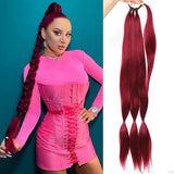 Flyshadow 30'' Braids Ponytail Extensions Long DIY Braided Hairpiece Ponytail for Women Synthetic Heat-resistant Braid Fake Tail Wine Red