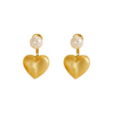 Flyshadow New Matte Brushed Gold Color Metal Heart-shaped Earrings Korean Fashion Jewelry Party Women's Sweet Accessories Earrings